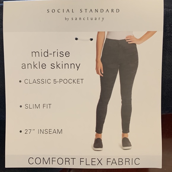 Sanctuary Jeans Black Camo Mid Rise Slim Fit Ankle Skinny - Picture 8 of 10